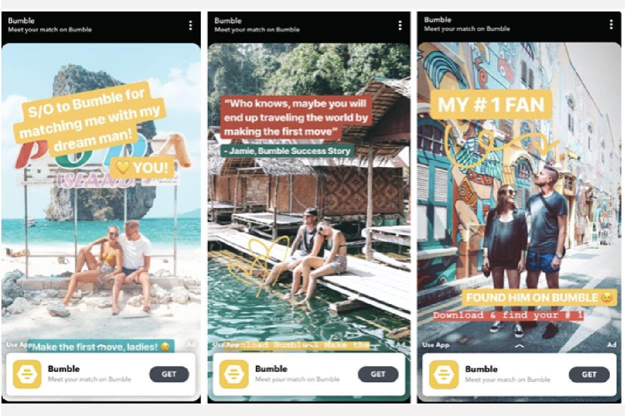 Bumble’s “success story” Instagram story campaign.