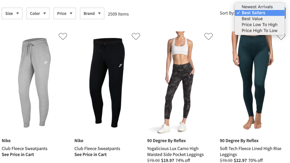 Nordstrom Rack offers comprehensive sorting and filtering options that allow their shoppers to dig through the clutter.