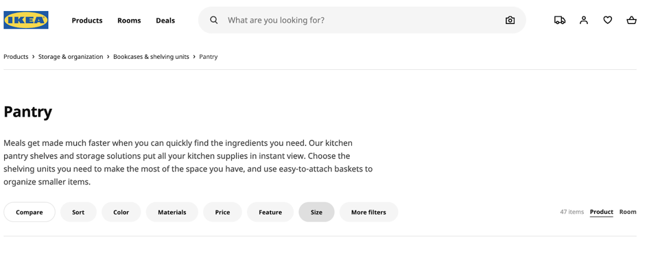 By placing breadcrumbs on the top left corner, right under the logo, IKEA guarantees you can easily navigate from smaller sub-product pages.