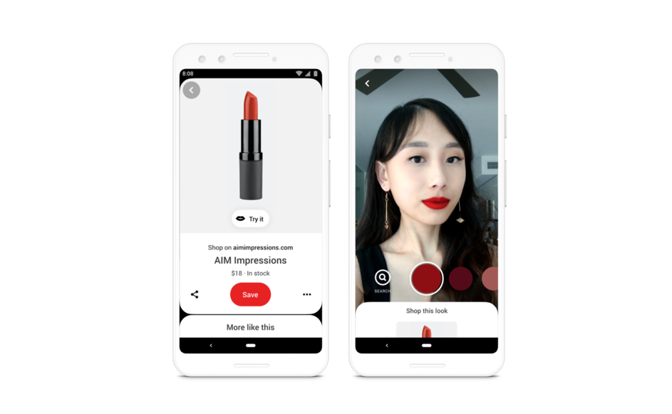 Beauty ecommerce trends utilizing AR technology on mobile phones to showcase beauty products.