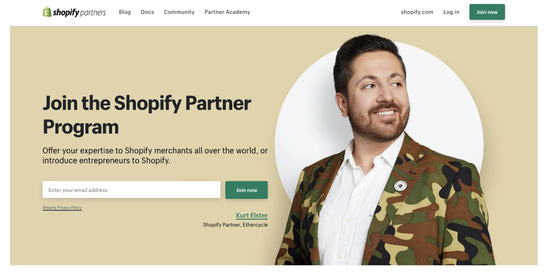 The Shopify Partner homepage. 