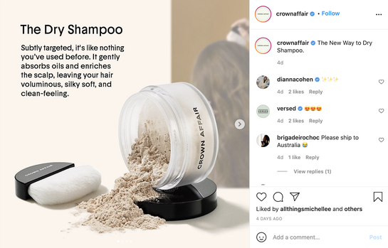 Crown Affair’s new dry shampoo. Source: Instagram