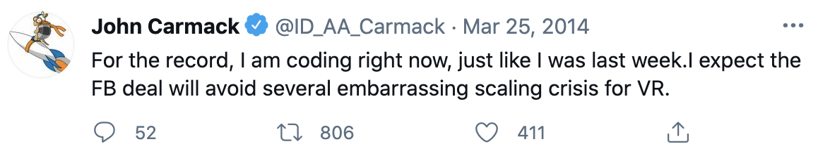 Carmack defending the Facebook acquisition.