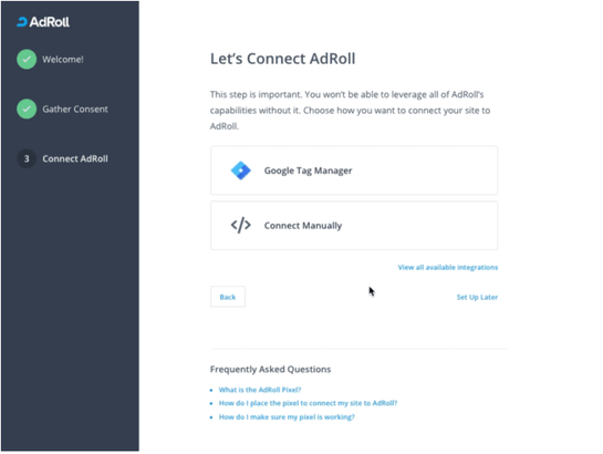 Connect AdRoll Setup Page