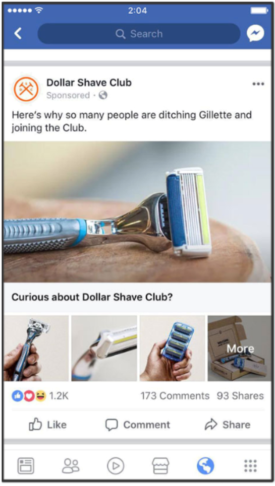 Example of Dollar Shave Club Facebook Ad