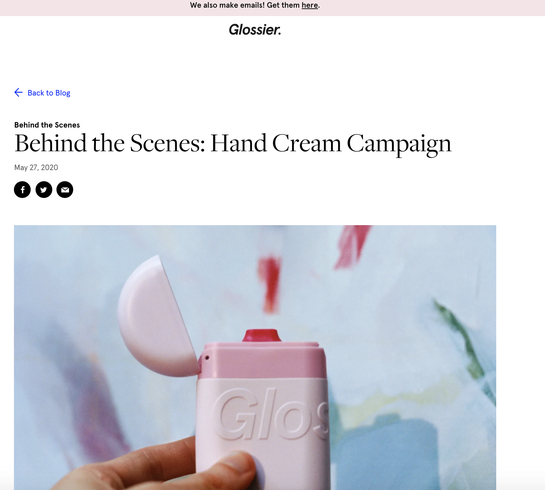 An example of some behind-the-scenes content that Glossier frequently shares.