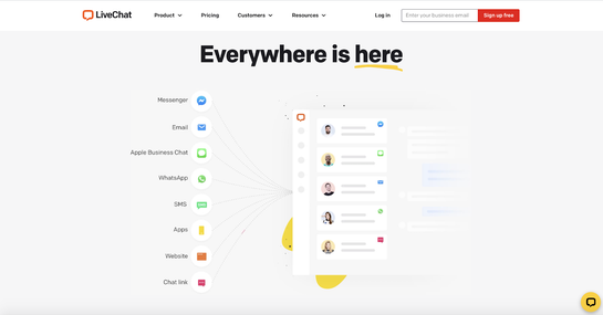 Example of LiveChat's website live chat customer contact solution.