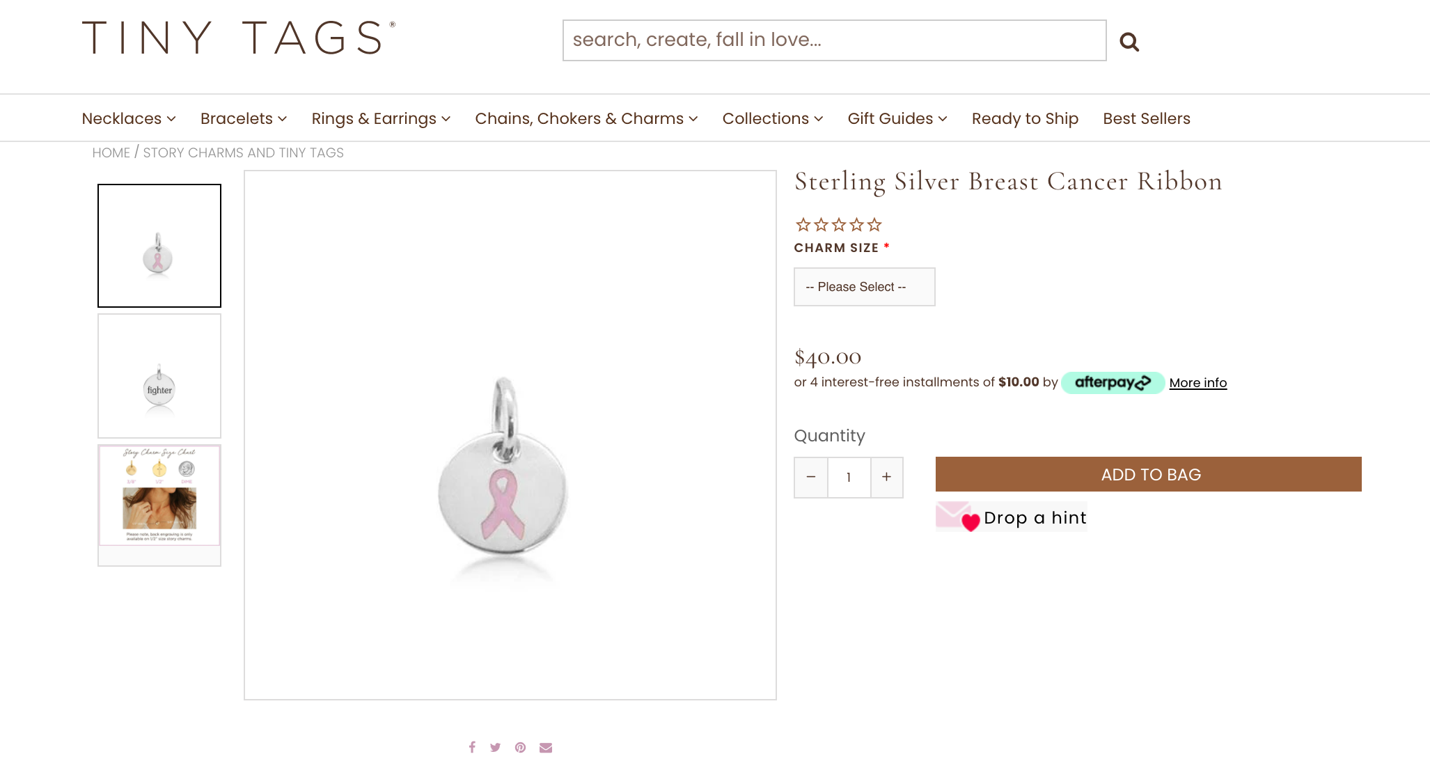 Sterling Silver Breast Cancer Ribbon from the Story Charms collection.