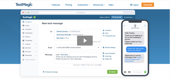 Example of TextMagic's SMS customer contact solution.