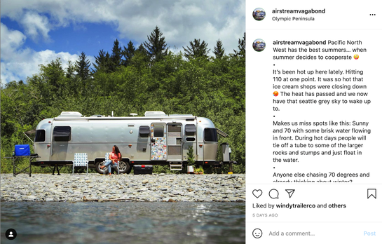 One of the thousands of Airstream-related #vanlife posts found on Instagram.