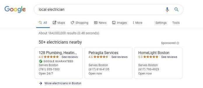 An example of how Google’s Local Service ads work.
