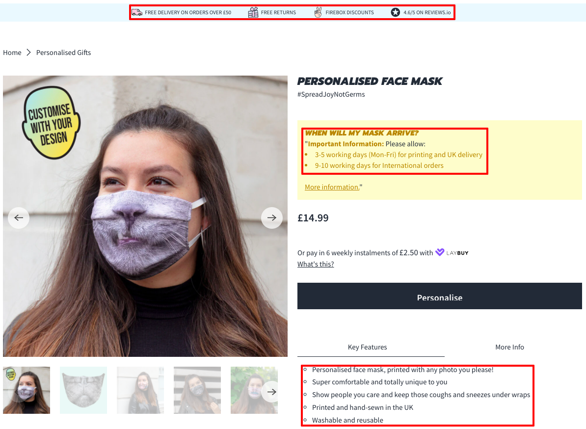 Personalized Face Mask Product Page