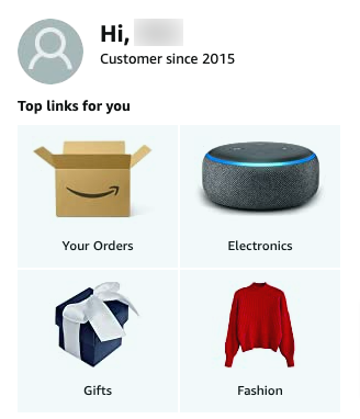 Amazon Personalized Top Links Page