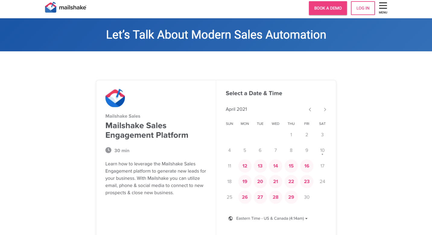 Mailshake Book a Demo Page