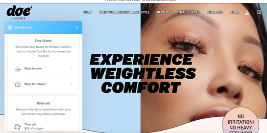 Example of a customer loyalty rewards program from Doe Lashes. 