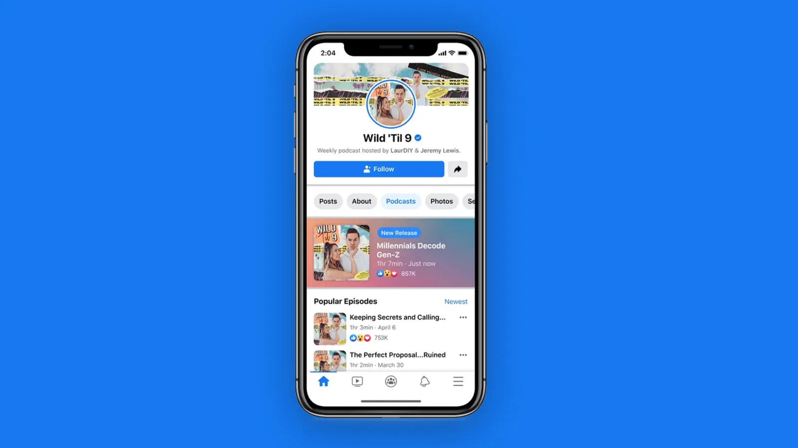 L'interfaccia del podcast di Facebook.