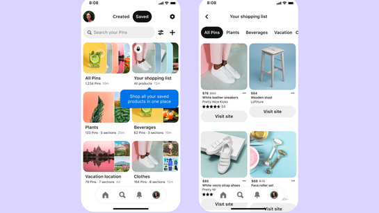 Pinterest’s new “Shopping list” feature.