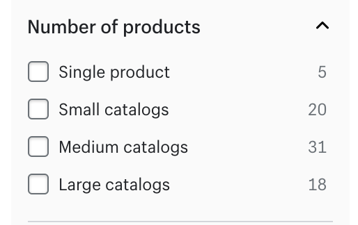 Shopify "Number of Products" filter.