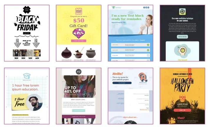 Tangkapan layar dari beberapa template email yang telah tersedia di AdRoll.