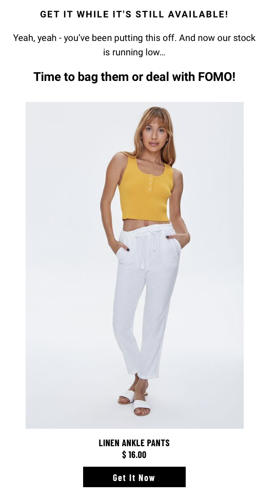 Forever 21 cart abandonment email