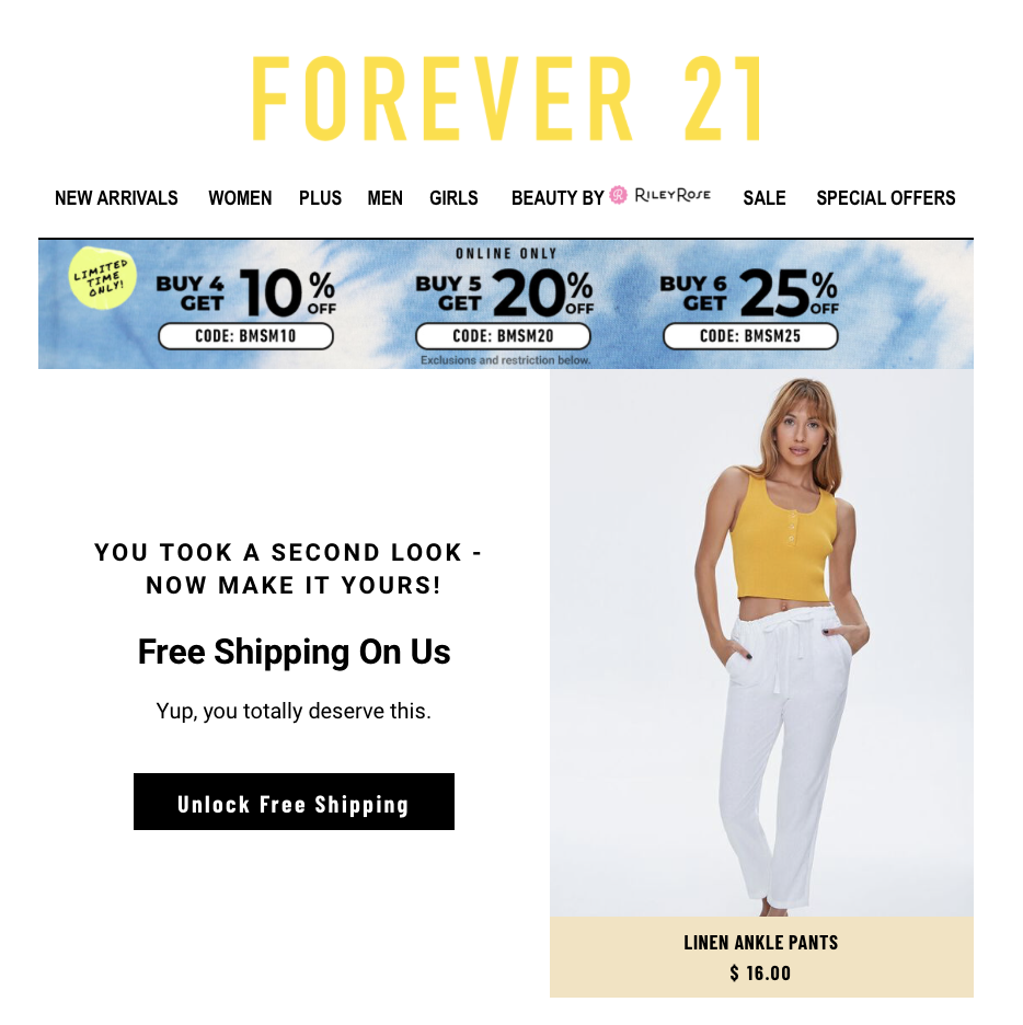 Forever 21 cart abandonment email