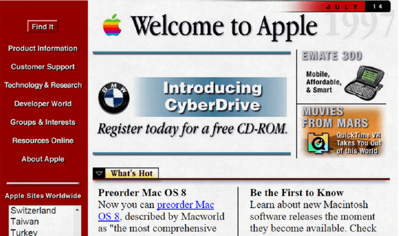 Yup, Apple’s website really did look like this way back then.