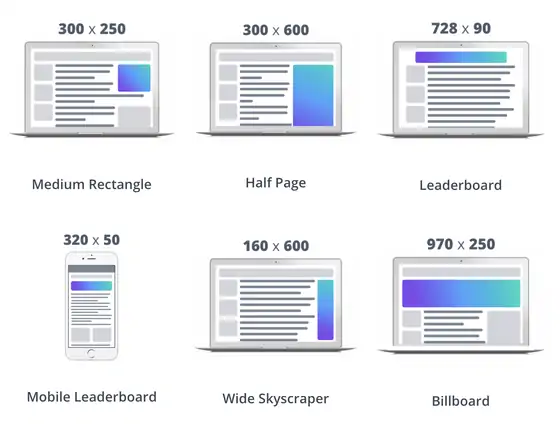 6가지 크기의 광고를 사용할 수 있습니다.