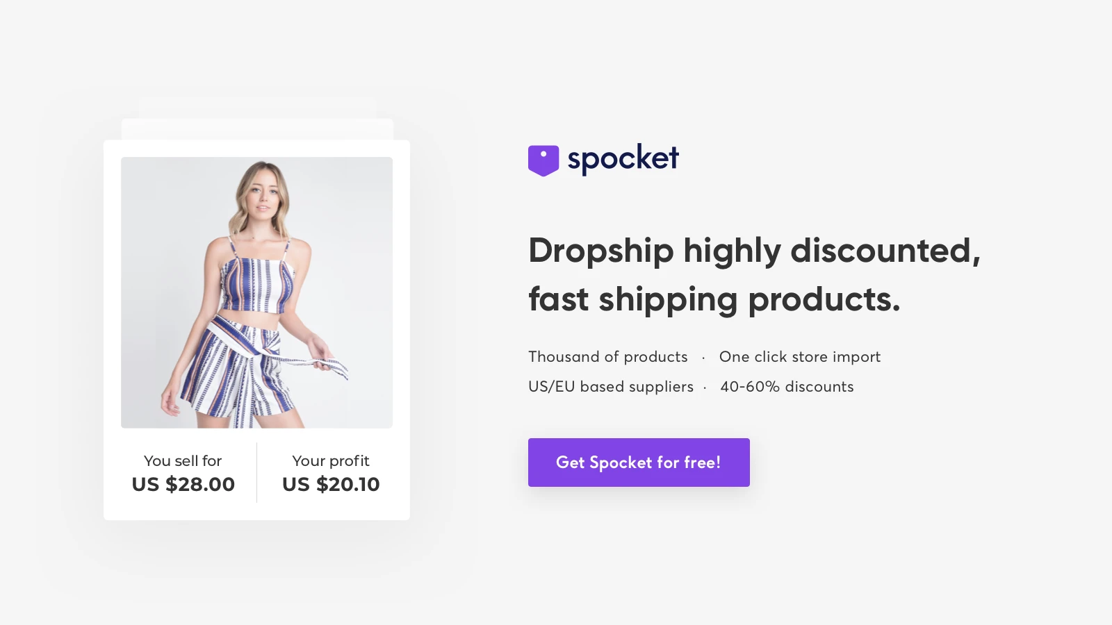 Fitur dropshipping Spocket favorit kami adalah bagaimana daftar persis seperti apa margin keuntungan Anda, yang berarti tidak ada dugaan! Dan tentu saja, pembaruan inventaris waktu nyata, tim dukungan 24/7, dan impor toko sekali klik juga tidak merugikan.