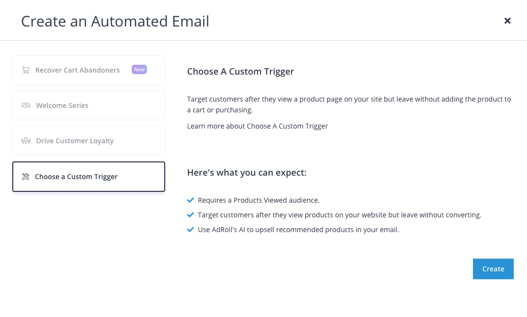 A screenshot of AdRoll's email marketing solution.