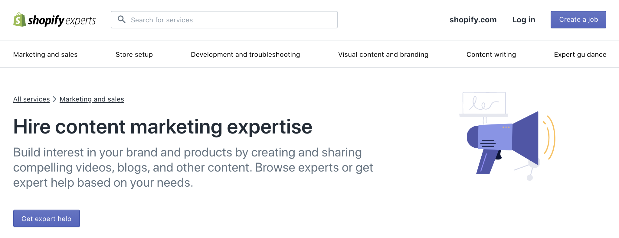 A screenshot of the Shopify experts page.