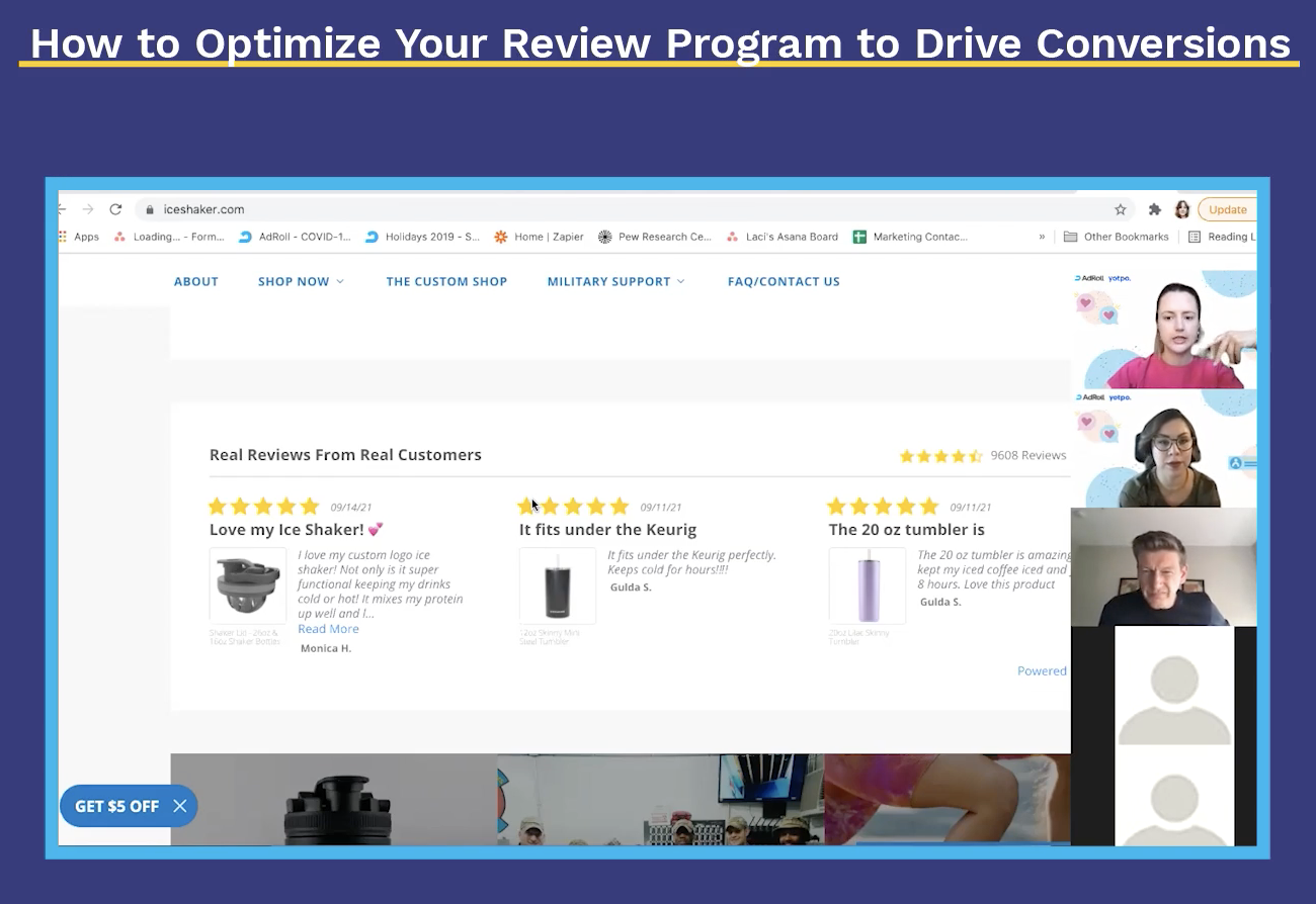 Ice Shaker does a great job of actually leveraging their reviews by featuring them prominently on their homepage.