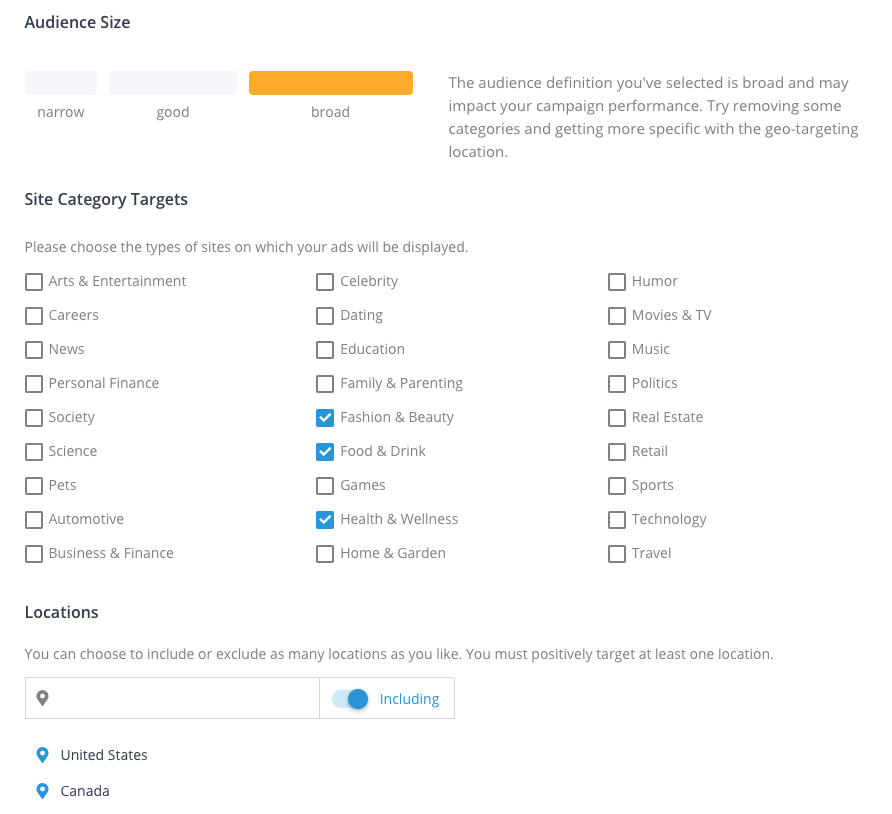 With AdRoll’s contextual targeting tool, you can easily choose the types of sites on which your ads will be displayed.