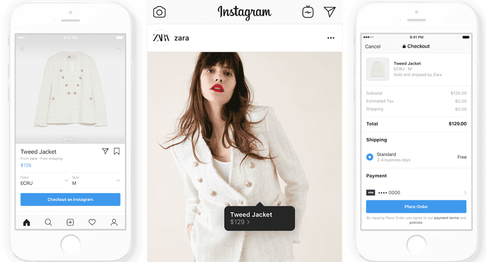 An example of Instagram’s social shopping interface. Source