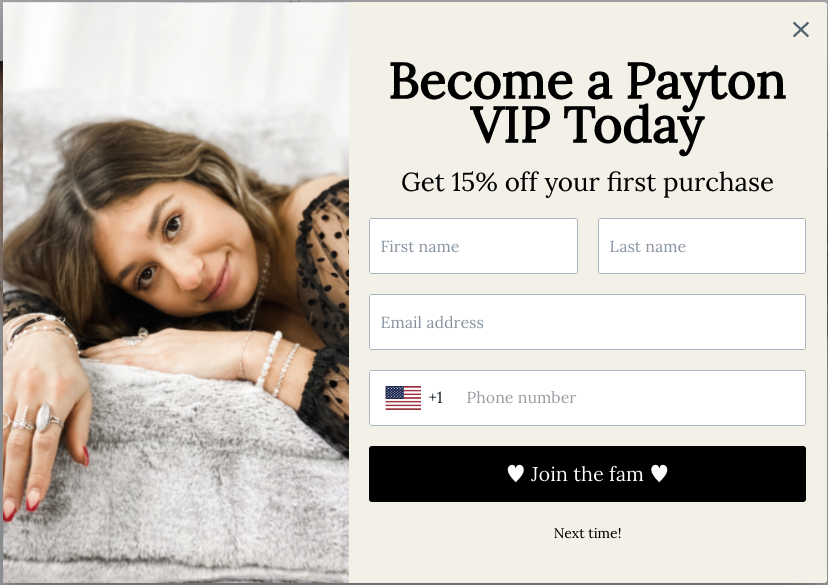 Payton Jewelry, a popular accessories brand, offers 15% off your first purchase when signing up for their emails.
