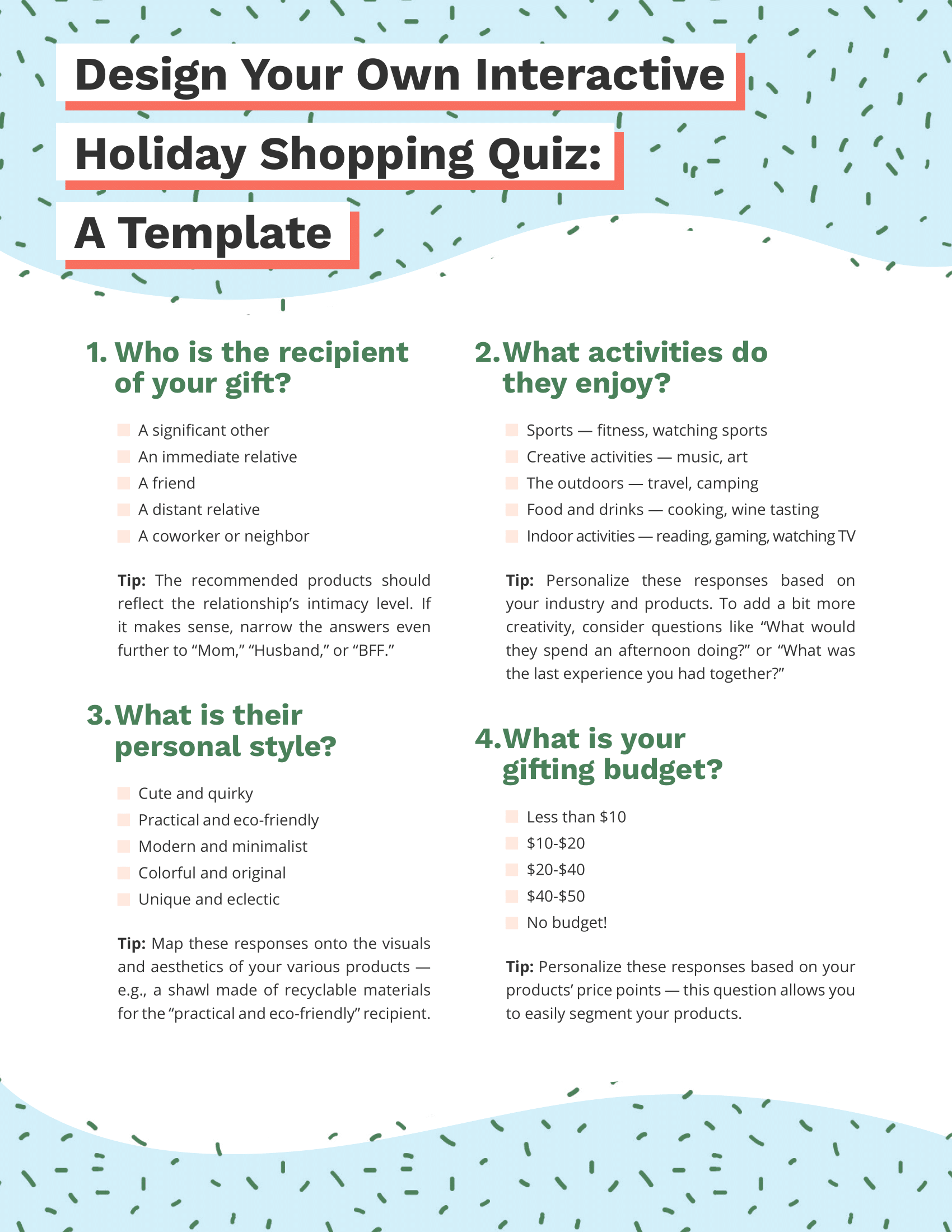 Template to help make holiday quizzes