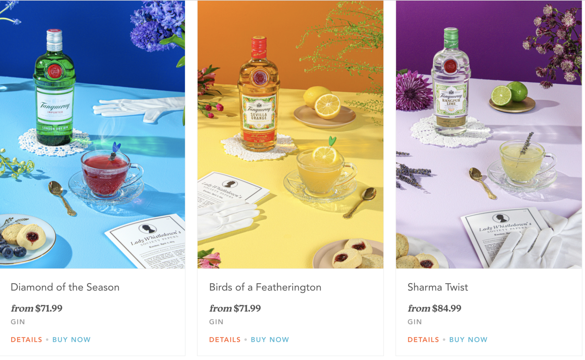 A photo of the Tanqueray Bridgerton-inspired cocktail courier kits