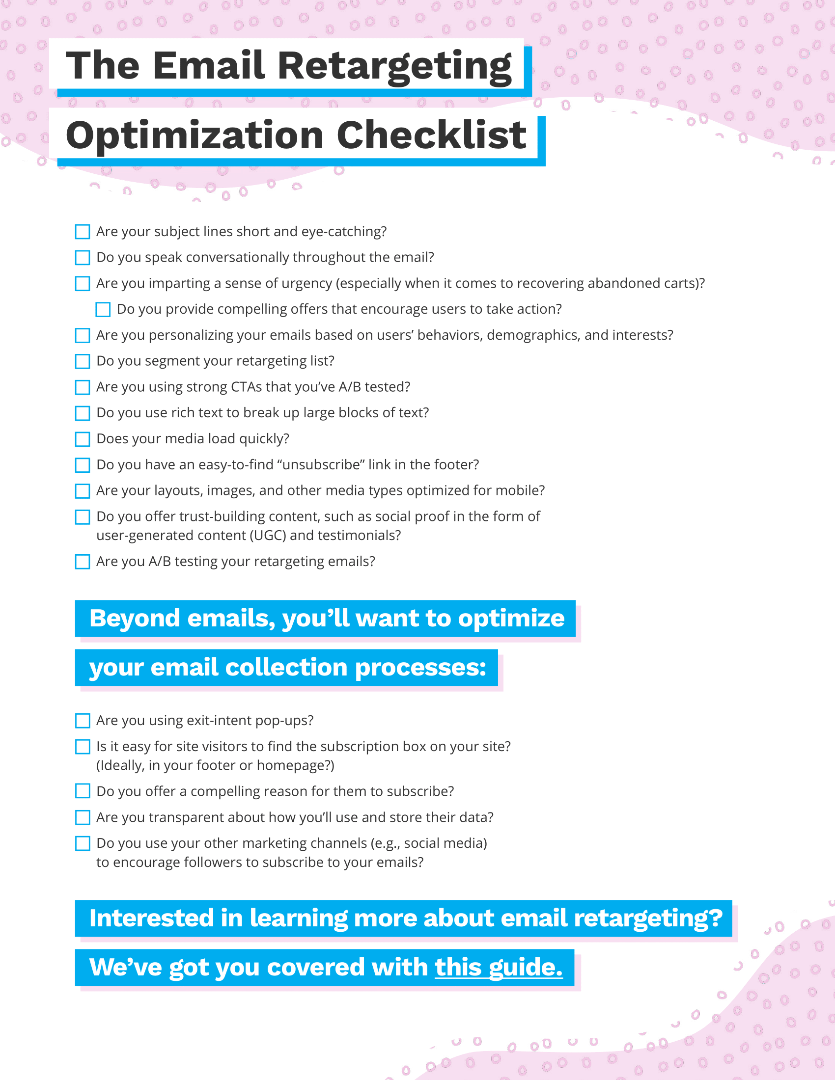 email retargeting optimization checklist