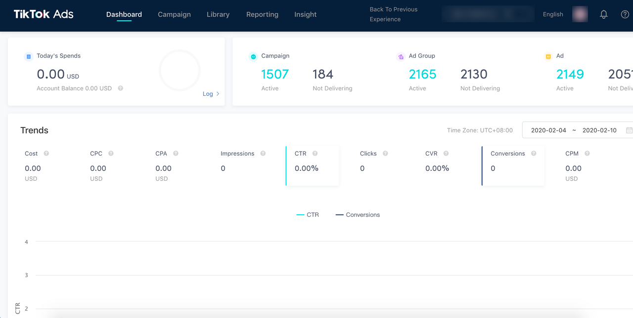 Alterne entre as guias Painel e Campanha por meio da barra de navegação superior.