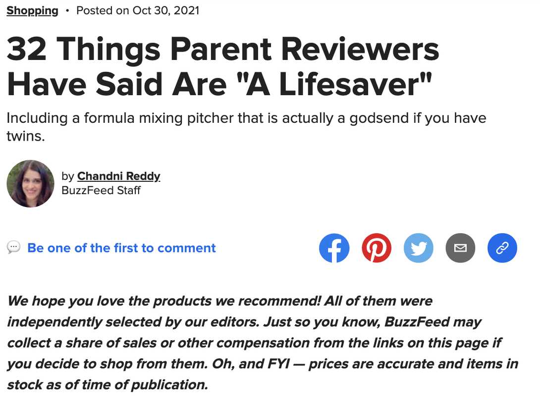 Buzzfeed Shopping is another example of a publication that relies on affiliate links.
