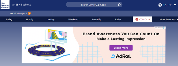 Przykład reklamy displayowej AdRoll w witrynie The Weather Channel.