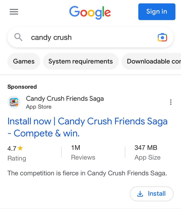 Example of app ads.