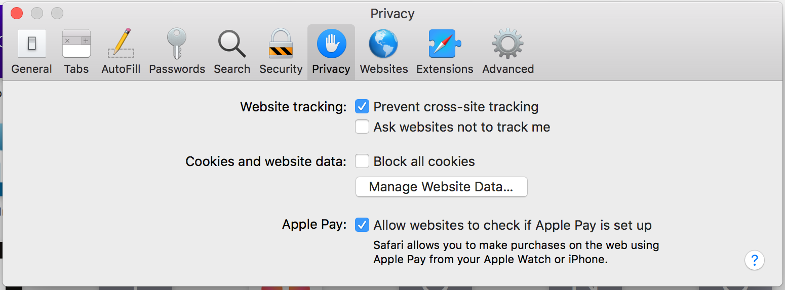 Apple Safari Privacy UI screen.