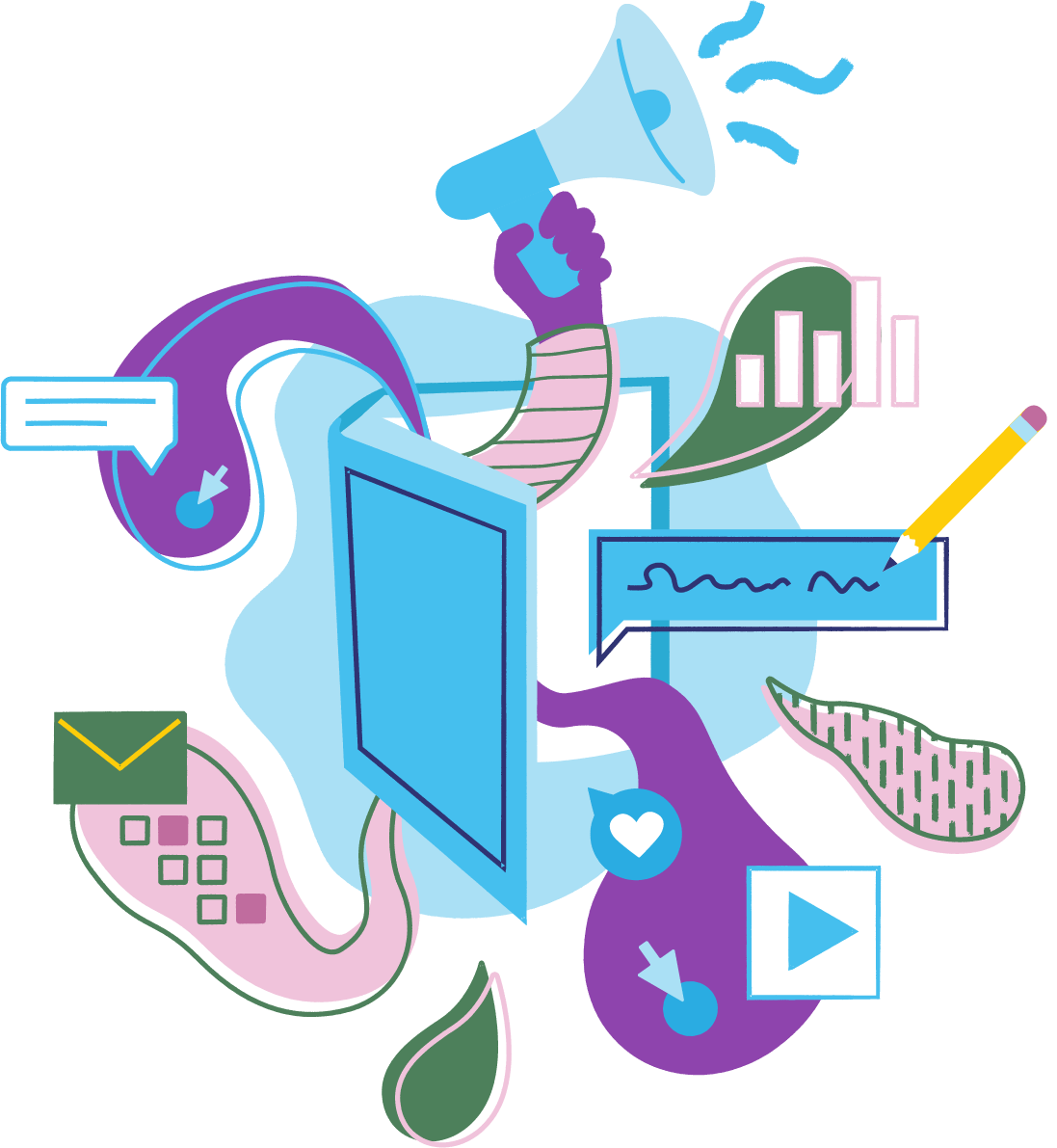 An illustration of all the different ways customers can communicate with you.