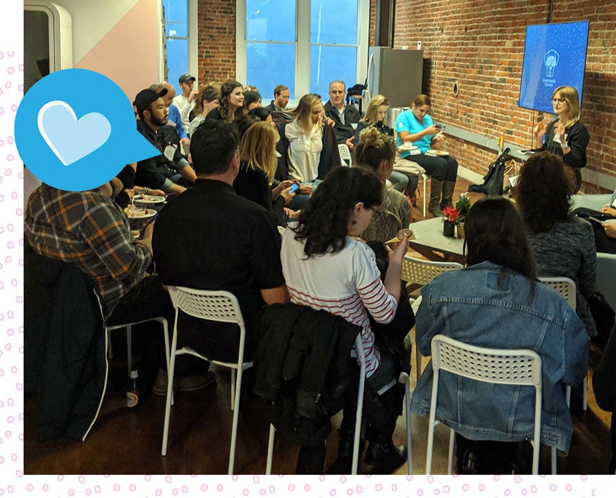 Steph Abe speaking at a GGC meetup.
