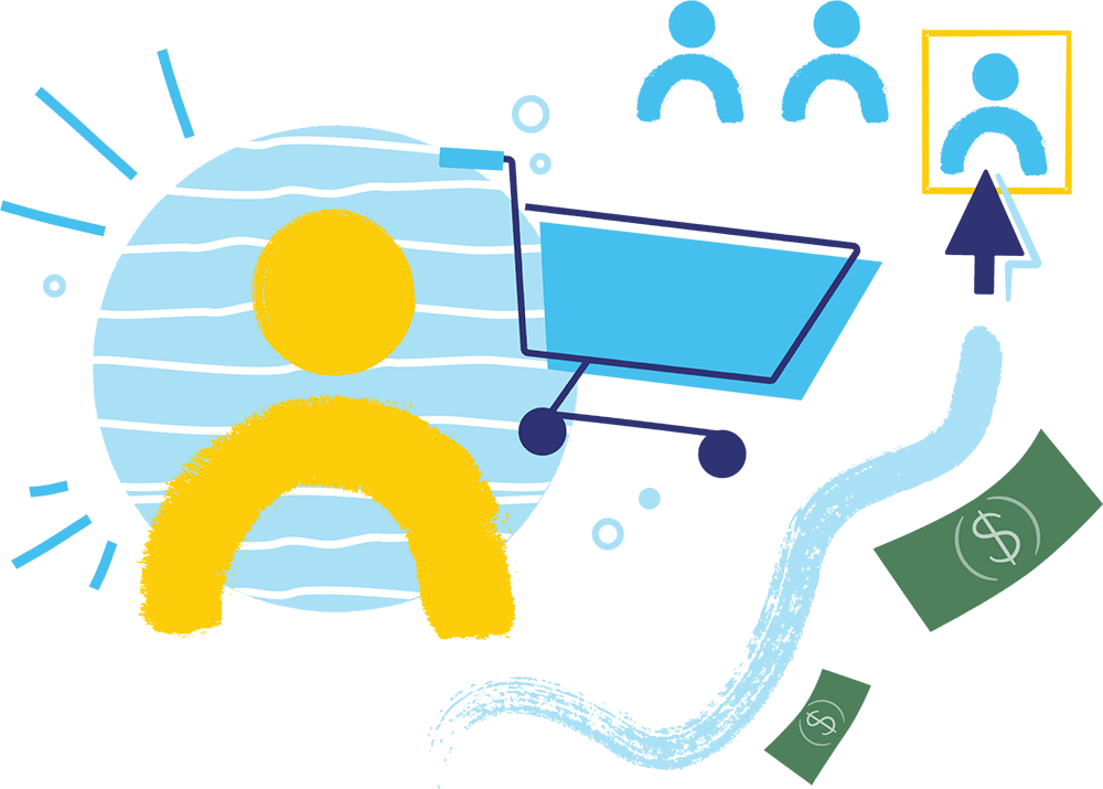 Illustration of a user interacting with a shopping cart.