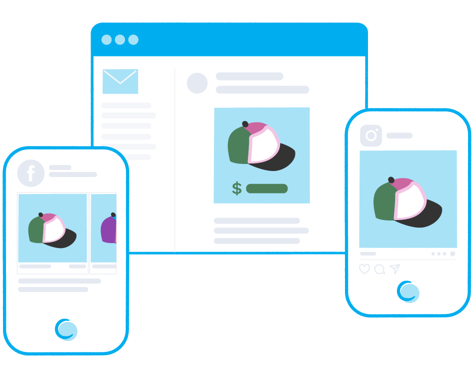 A simplified UI illustration showing all of the different places a potential customer can see personalized ads.