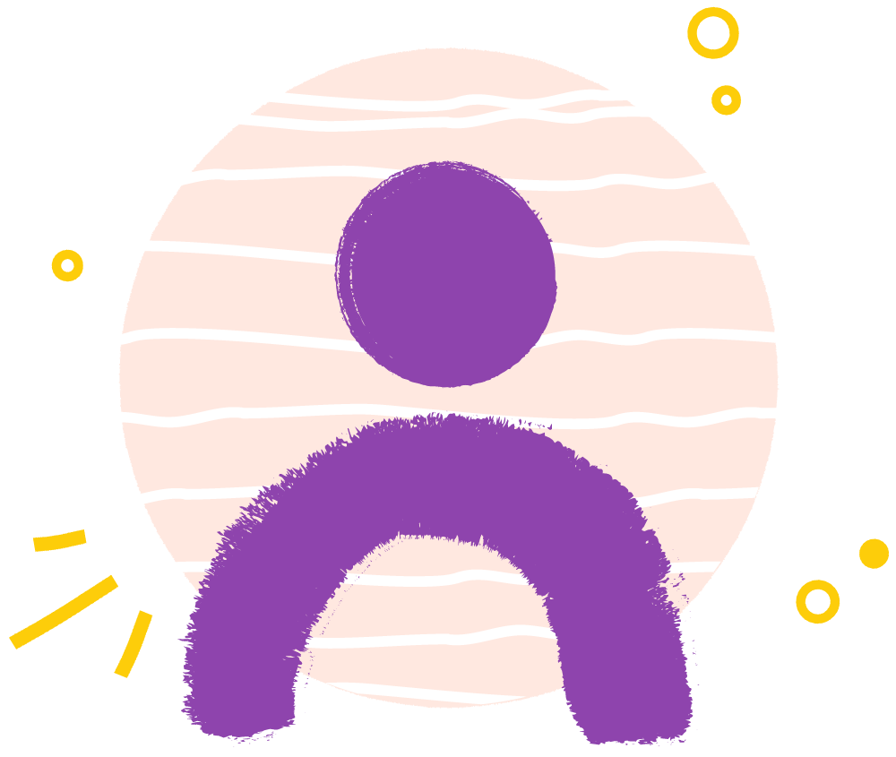 An illustration of a customer's silhouette in purple.