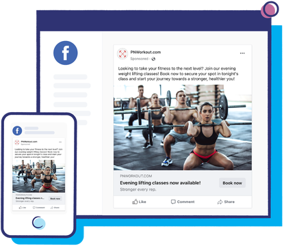Facebook ads being managed on mobile and desktop platforms.