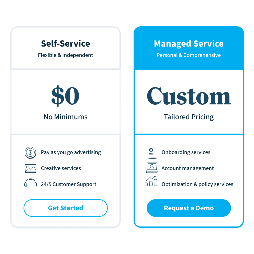 Self-service and managed service pricing options